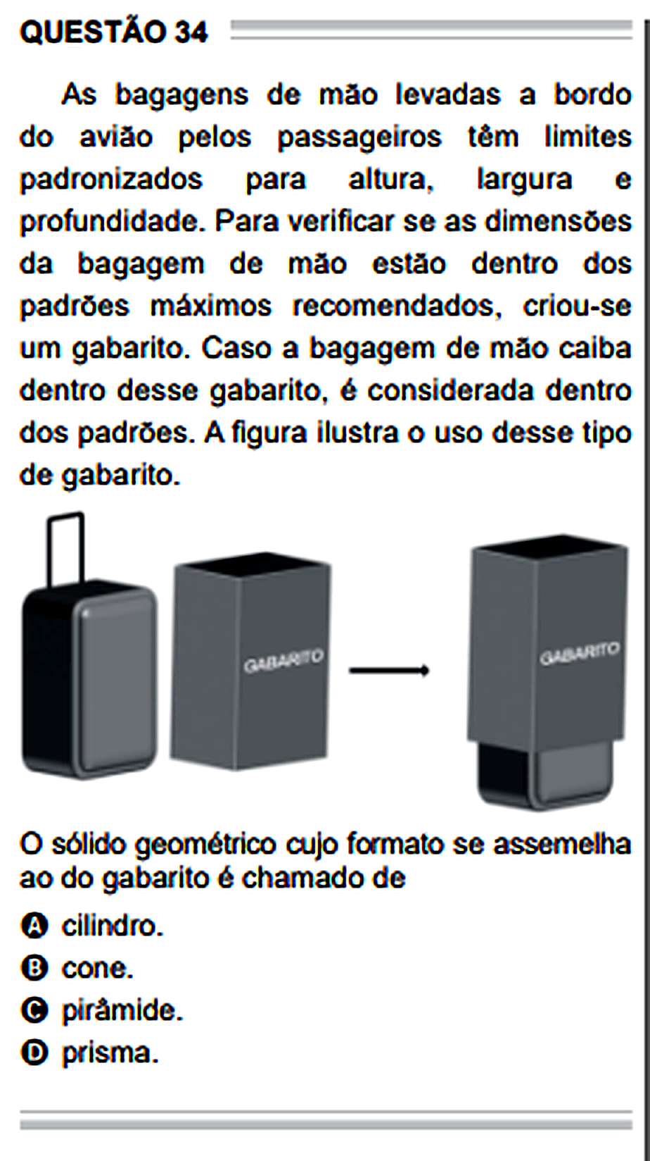 Questão Edição Encceja 2020 de MATEMÁTICA E SUAS TECNOLOGIAS