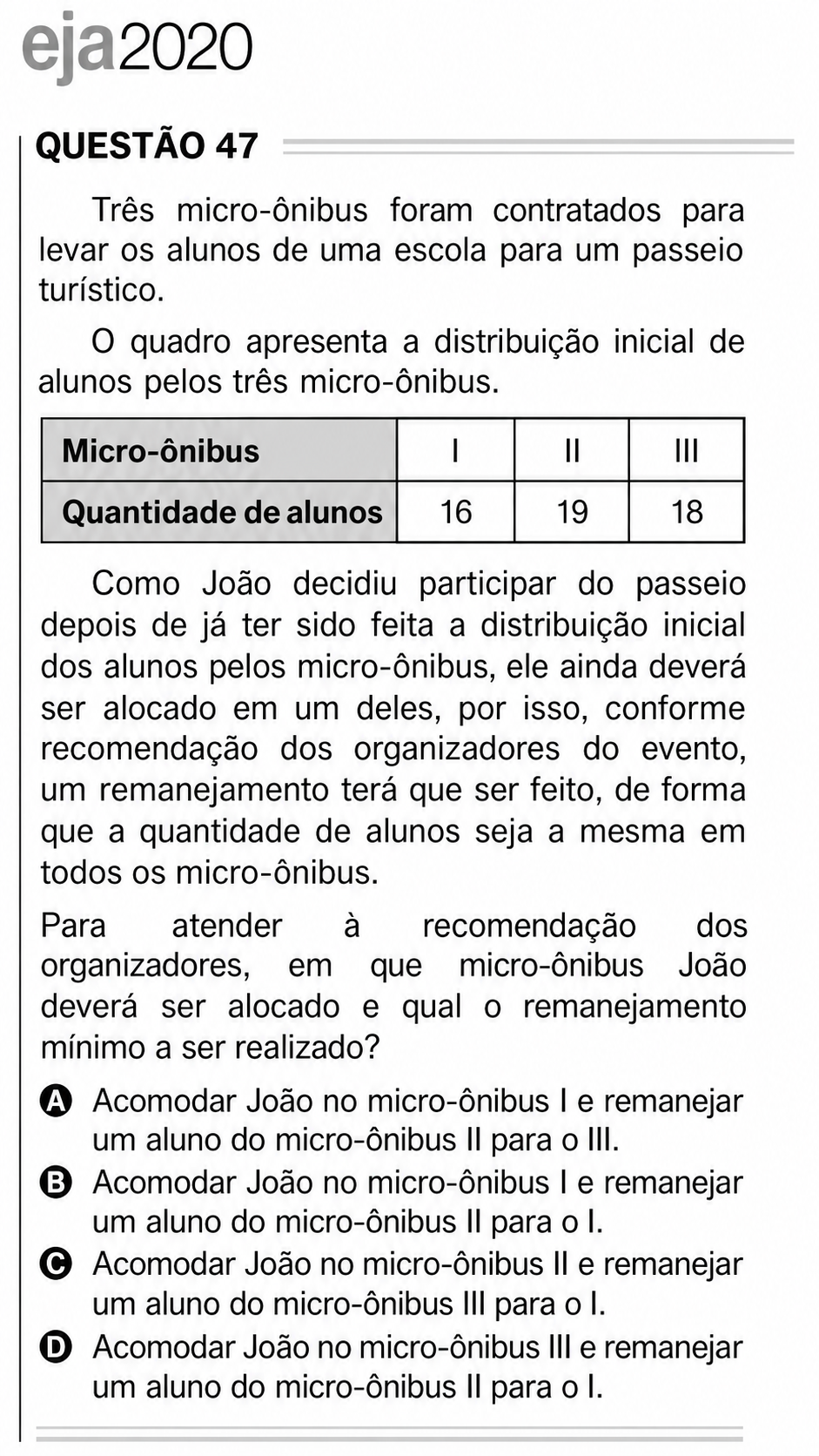 Questão Q 47 Edição encceja 2020 de MATEMÁTICA E SUAS TECNOLOGIAS