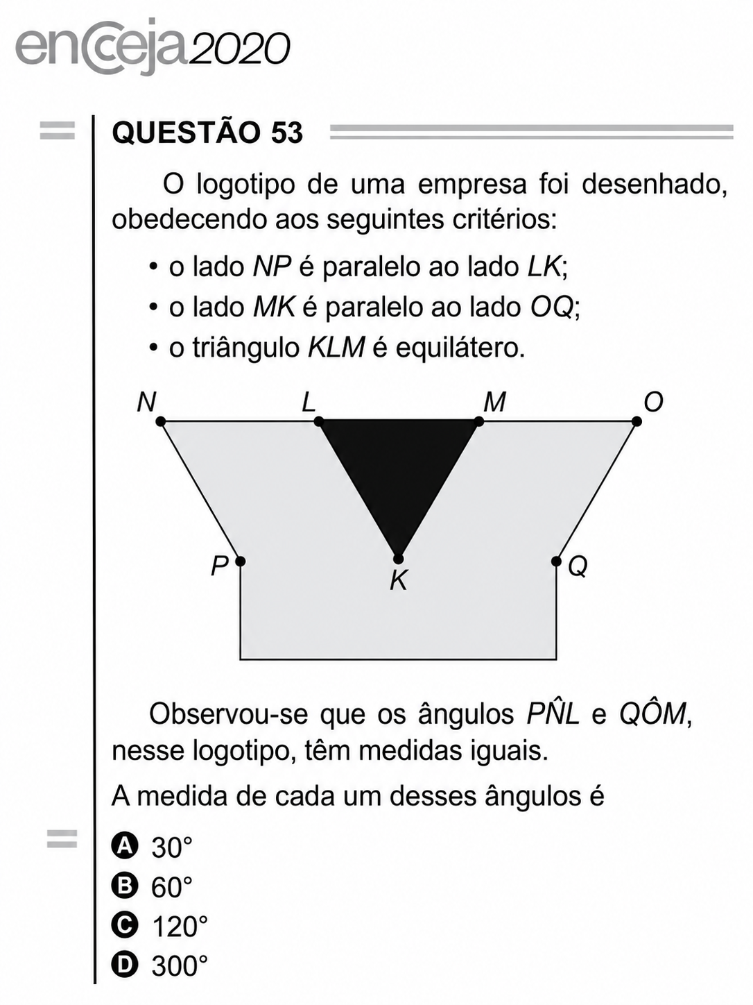 Questão Q 53 Edição Encceja 2020 de MATEMÁTICA E SUAS TECNOLOGIAS