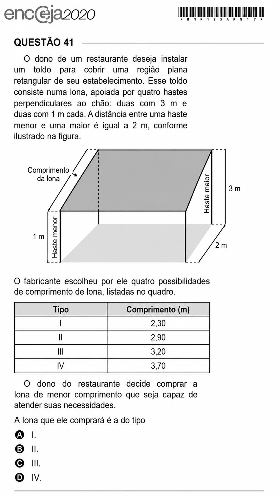 Questão Edição Encceja 2020 de MATEMÁTICA E SUAS TECNOLOGIAS